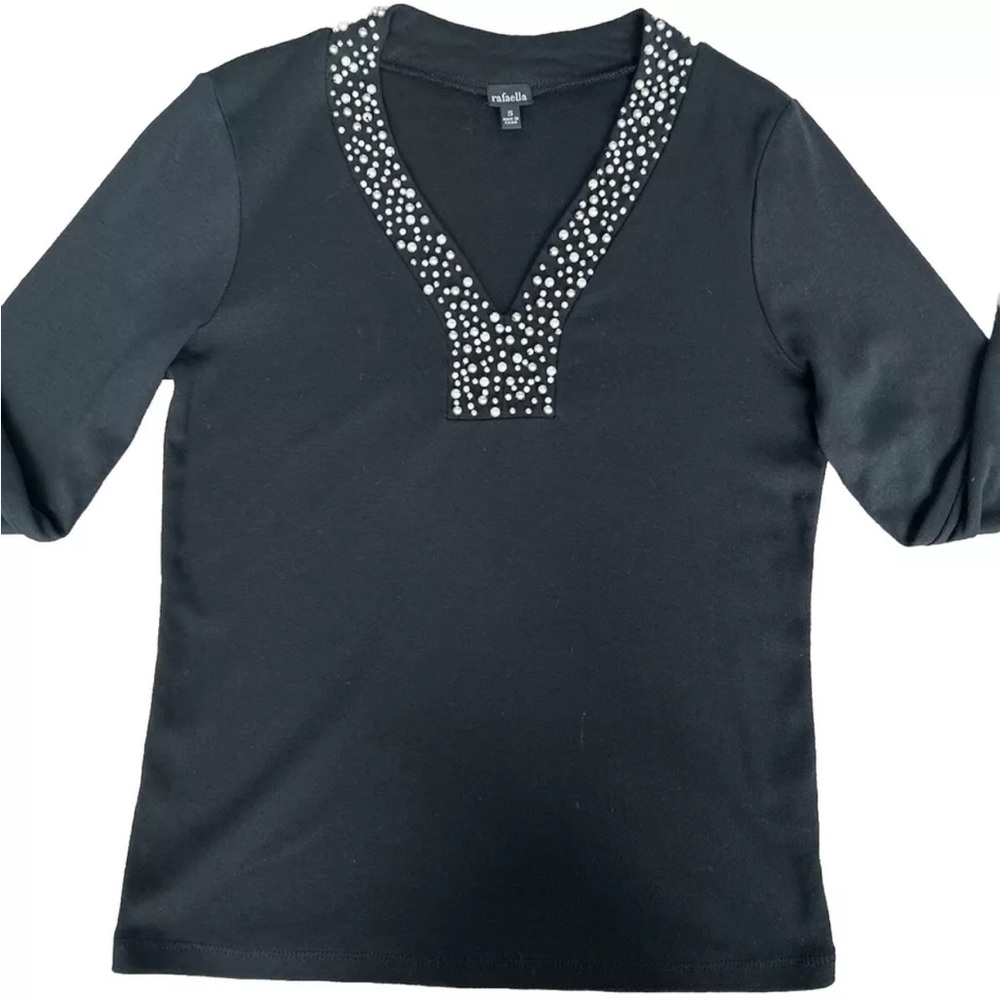 V-Neck Top with Pearl Accents Small